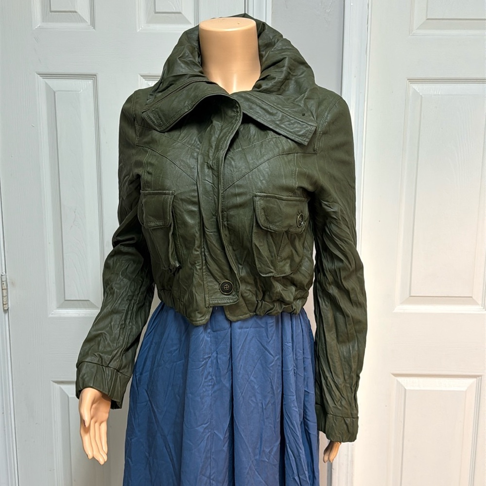BEBE Faux Leather Green Jacket - Picture 7 of 16